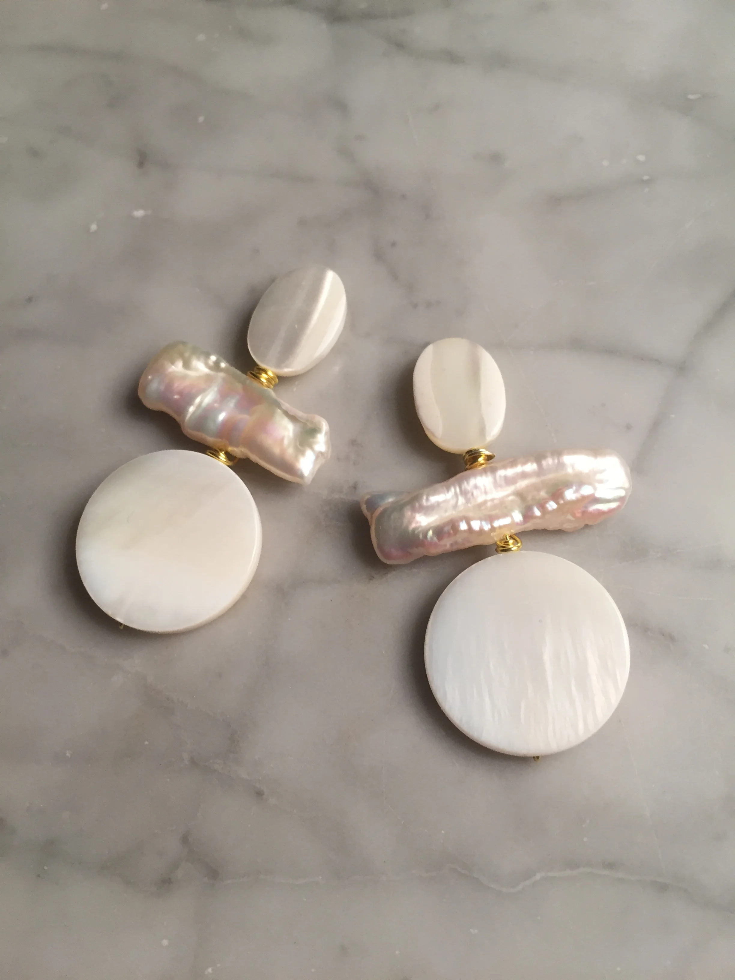 Fresh Water Pearl and MOP Circle Drops