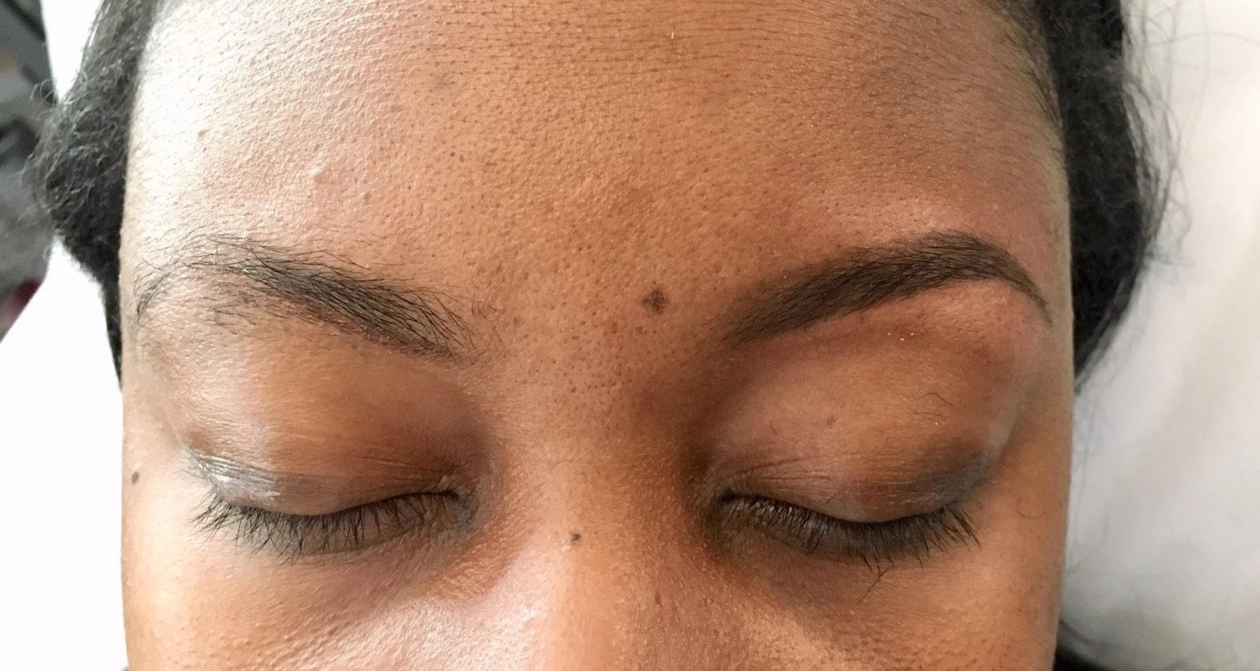 Before (left) & after (right), eyebrow threading and tint