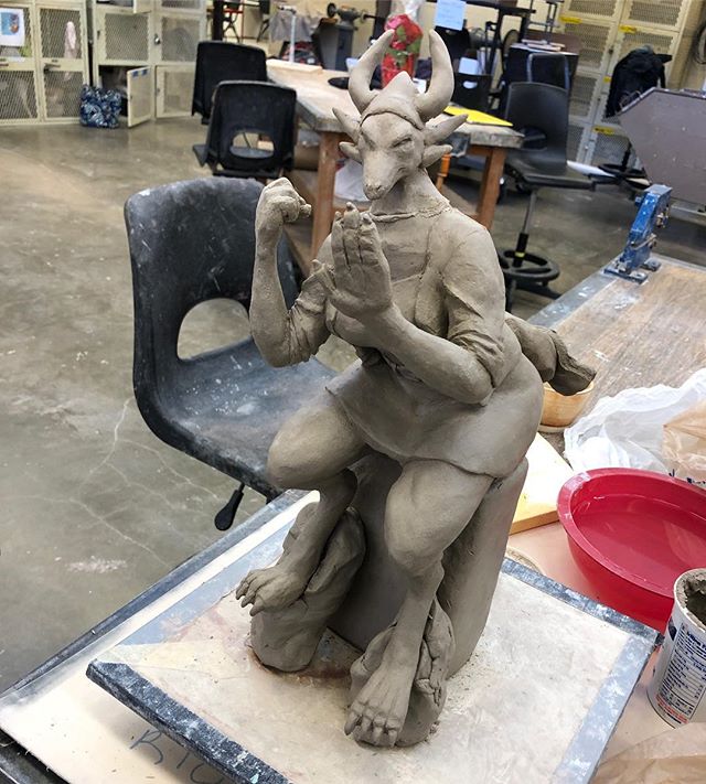 This is a student&rsquo;s figurative sculpture project. She is one of three amazing figures and this student&rsquo;s first time using clay. #richlandcollege #studentwork #claysculpture #dallasarts #Richlandiswhereitsat
