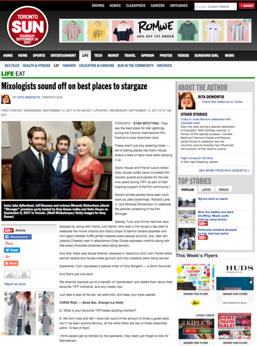 TORONTO SUN Mixologists sound off on best places to stargaze