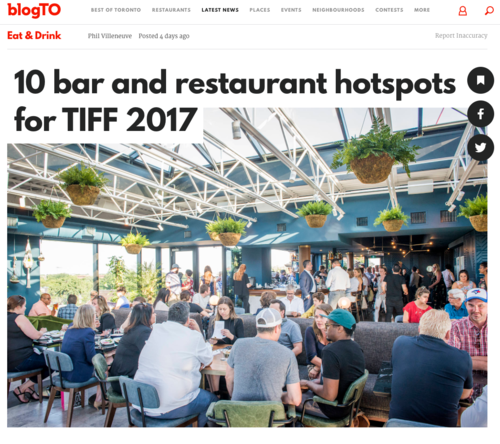 BLOG TO 10 bar and restaurant hotspots for TIFF 2017