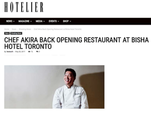HOTELIER Chef Akira Back Opening Restaurant at Bisha Hotel Toronto