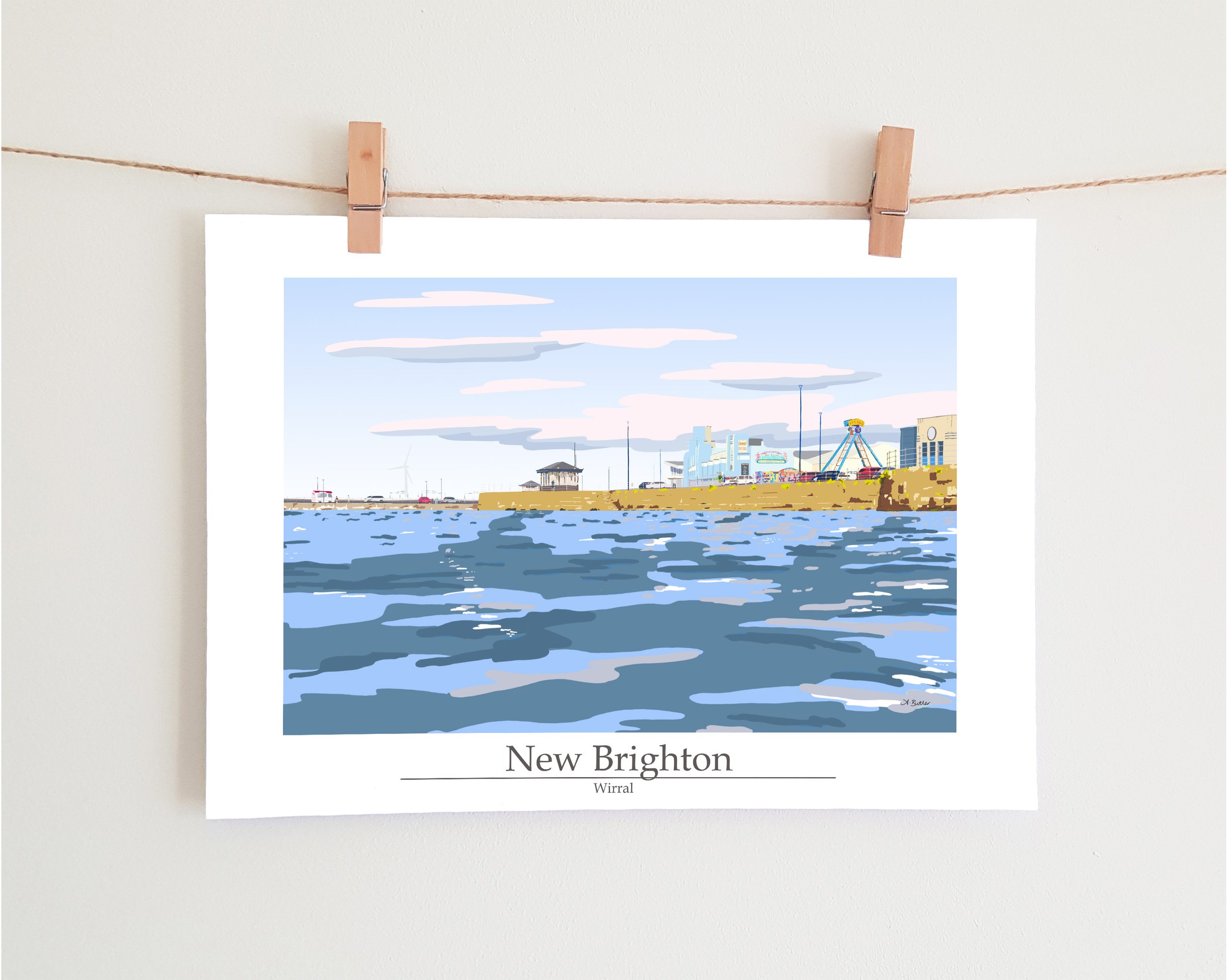 Digital Art Print of New Brighton Marine Lake, Adventureland, New Brighton Promenade. Wirral UK.