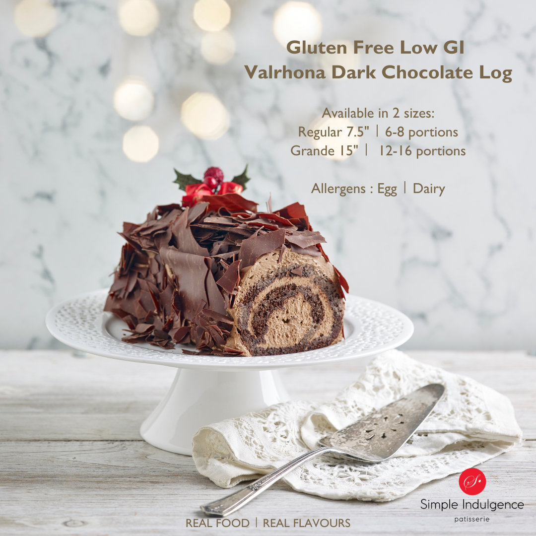 Gluten Free Low GI Valrhona Dark Chocolate Christmas LogSimple