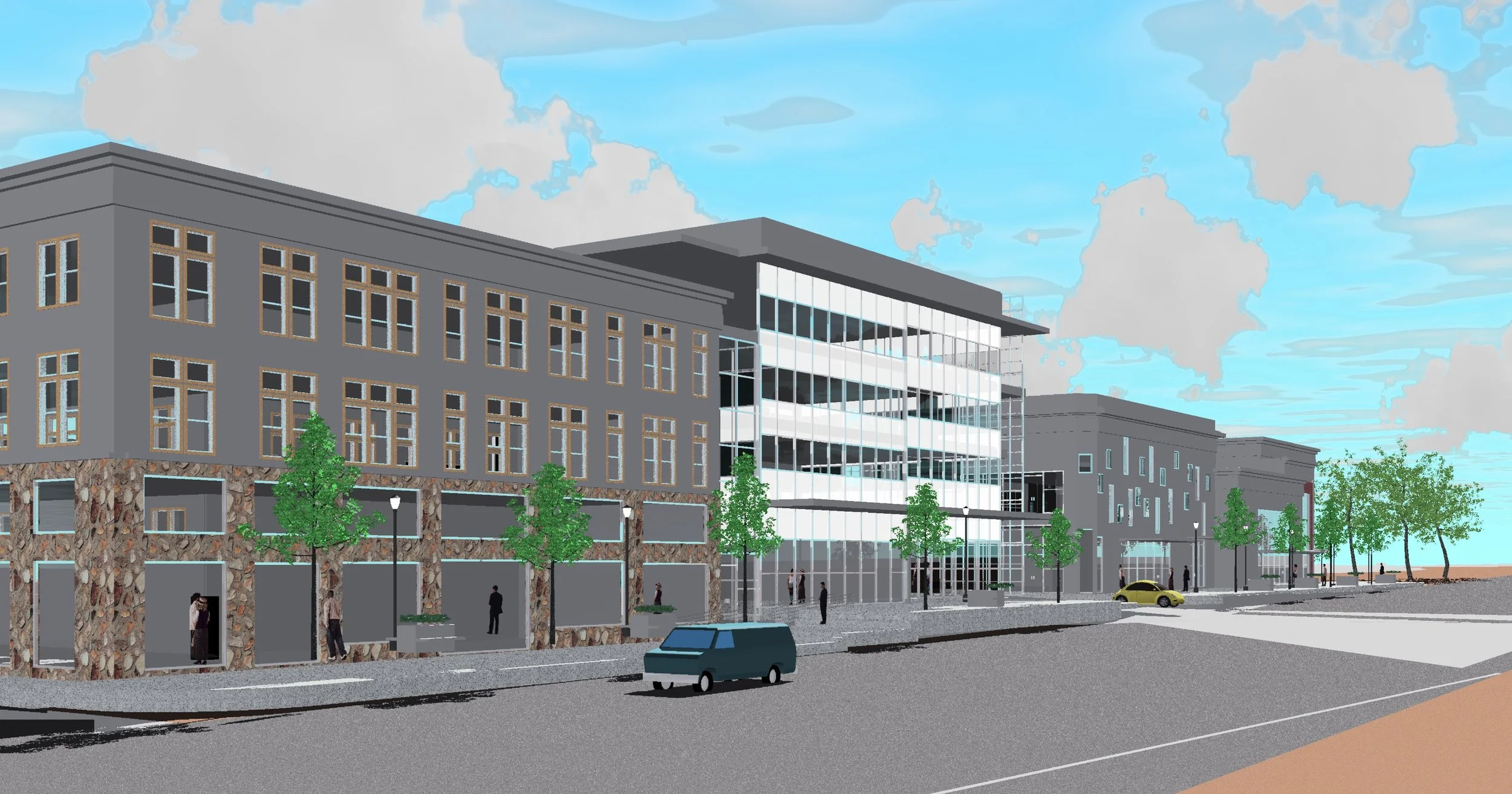  Street Front of School and Storefronts. 