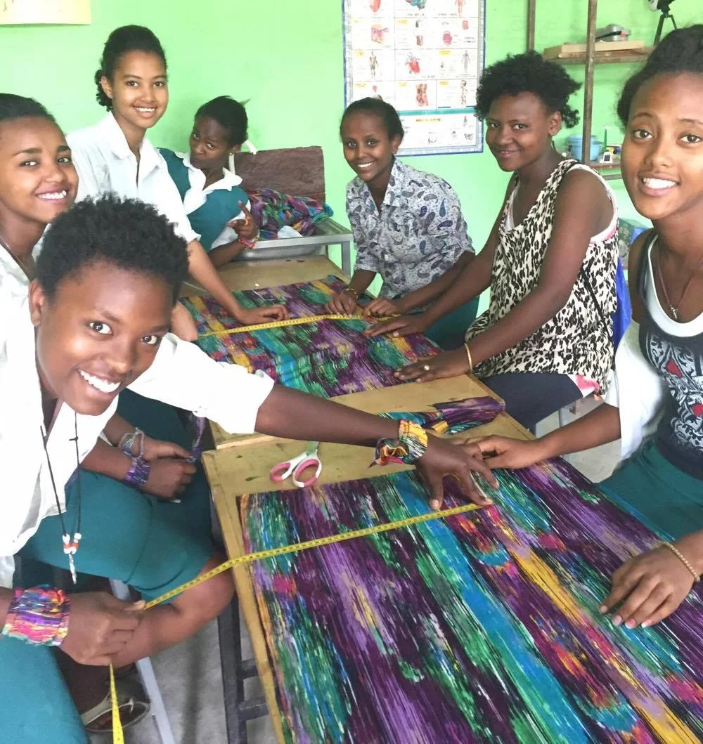 The older girls working on kimonos