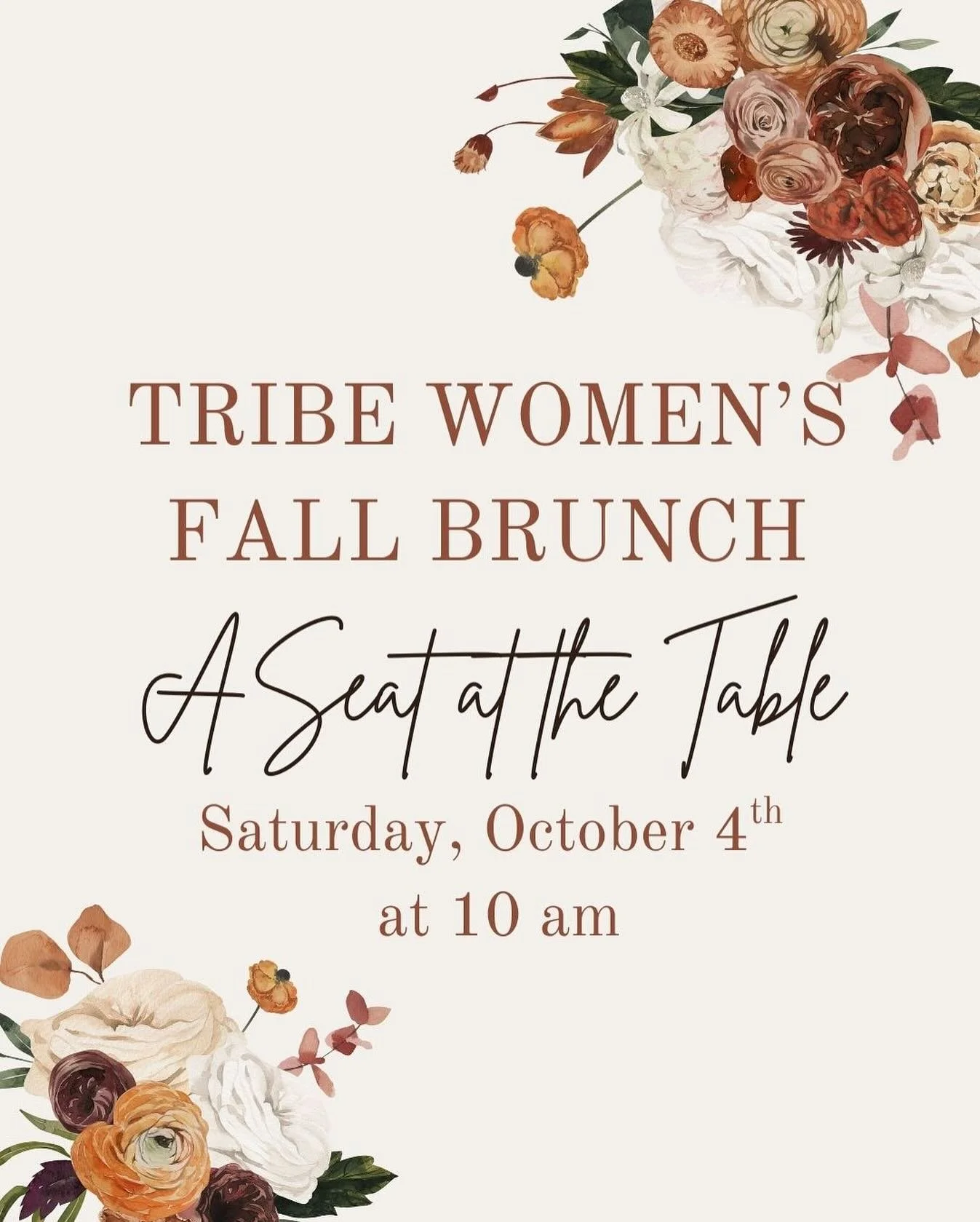 ✨ One Week Away! ✨ Ladies, our Tribe Women&rsquo;s Fall Brunch &ndash; A Seat at the Table is happening next Saturday, October 4th at 10:00 AM! 🥐☕

Slow down, share a meal, and take your place at the table. This is a morning of brunch, meaningful co