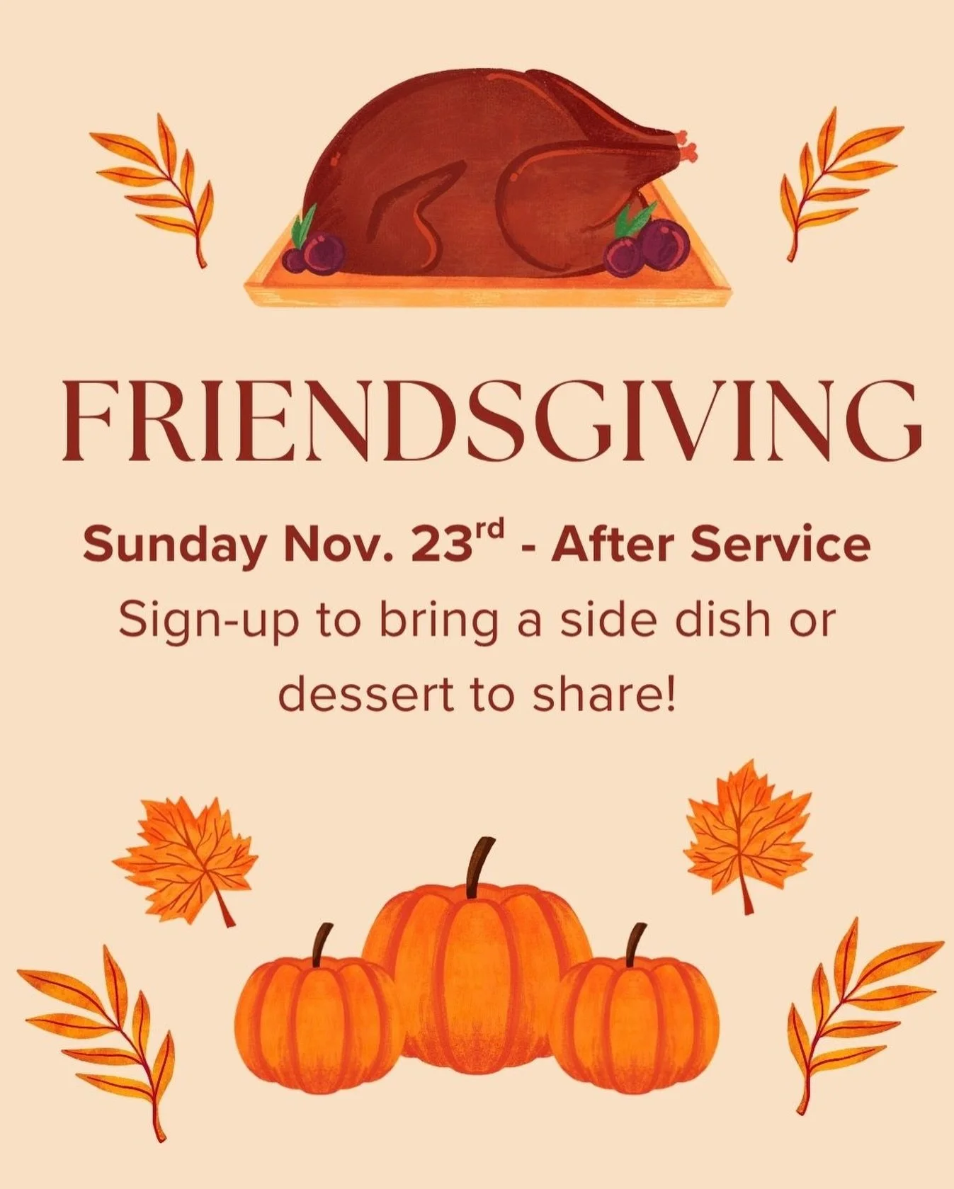 Friendsgiving is this Sunday! 🧡🦃 Don&rsquo;t forget to sign up to bring a Thanksgiving side or dessert as we gather for a warm, family-style meal right after service.

👉 Sign Up: tribeomaha.com/events
👉 When: Sunday, November 23rd &ndash; after s