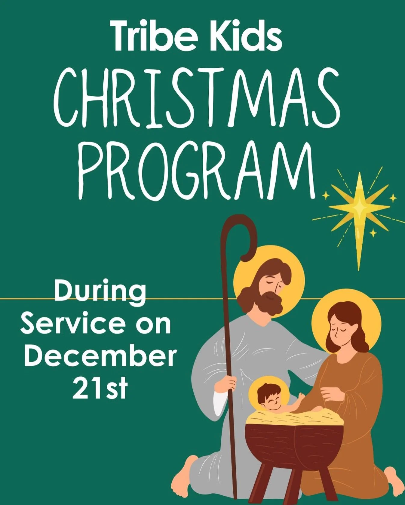 🎄 Kids Christmas Program is tomorrow! 🎄This Sunday, our Tribe Kids will lead us in a special Christmas program. Invite grandparents, family, and friends to join us.

This program is student-led. The kids helped write it, choreograph the dance, play