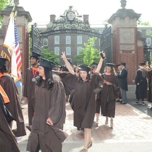 Walking through the Van Wickle Gtes at Graduation