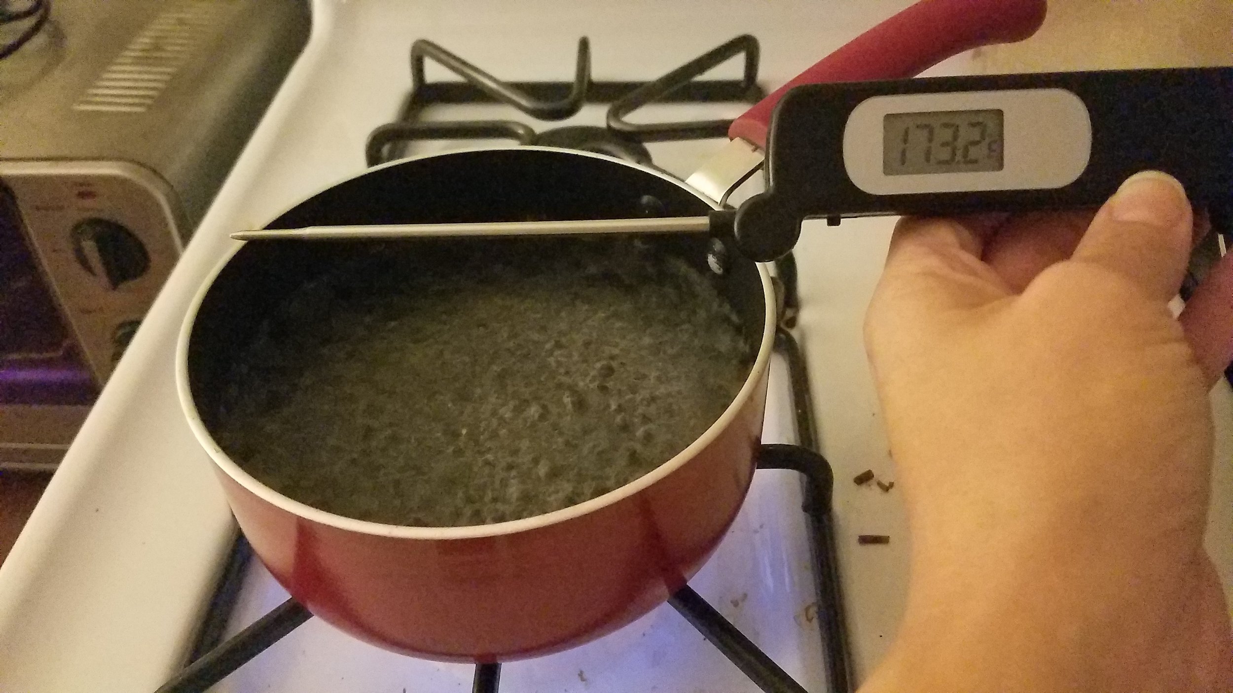 Testing how hot it is about an inch above boiling water