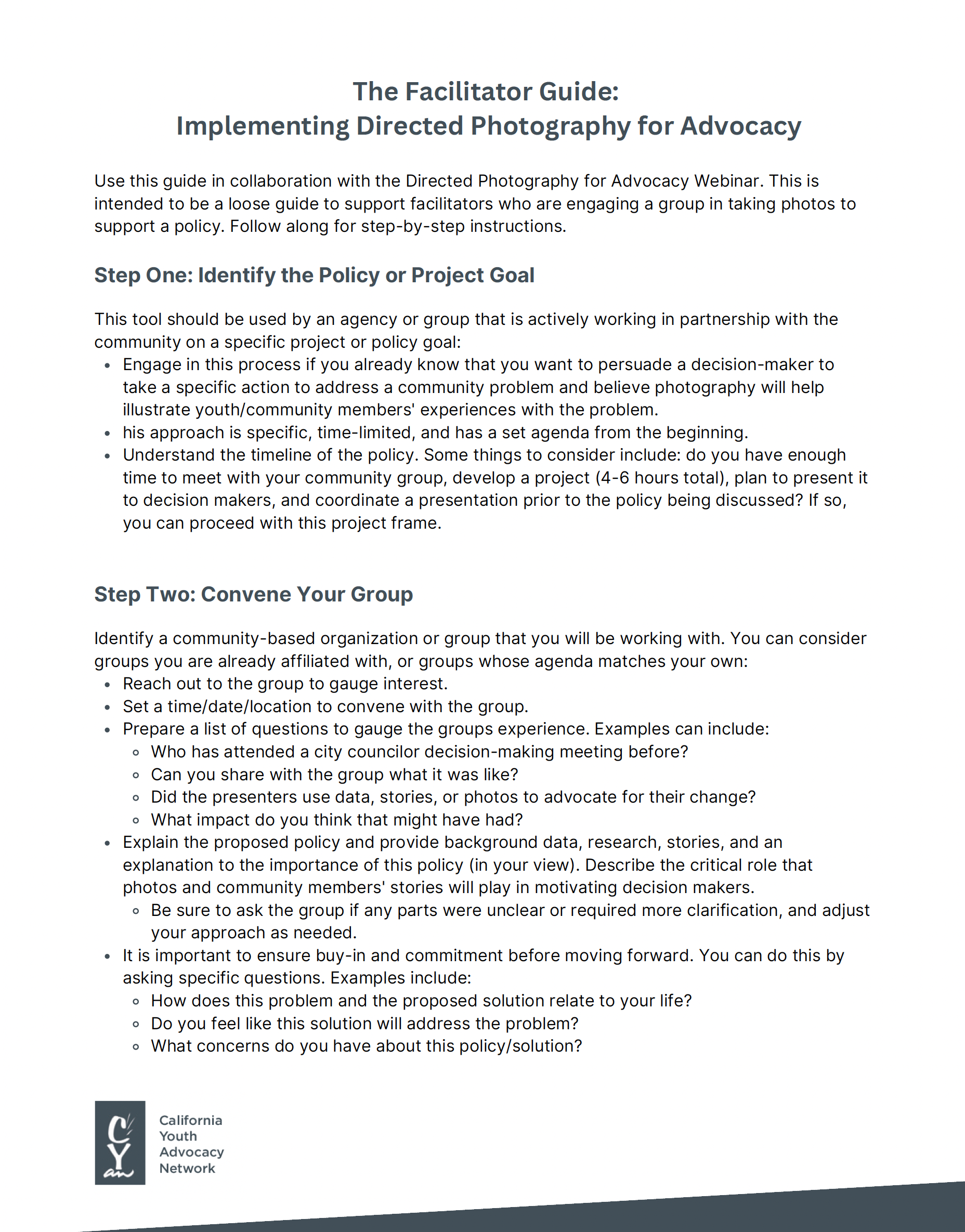 Lesson Plan: Directed Photography for Advocacy