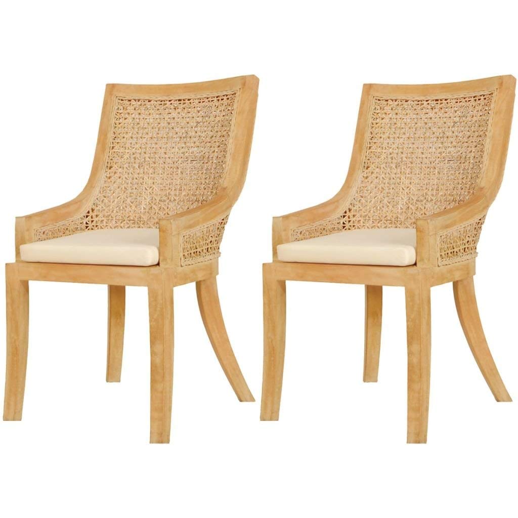 Set of 2 Rattan Wicker Dining Chair Kitchen Living Room Seat with Cushion