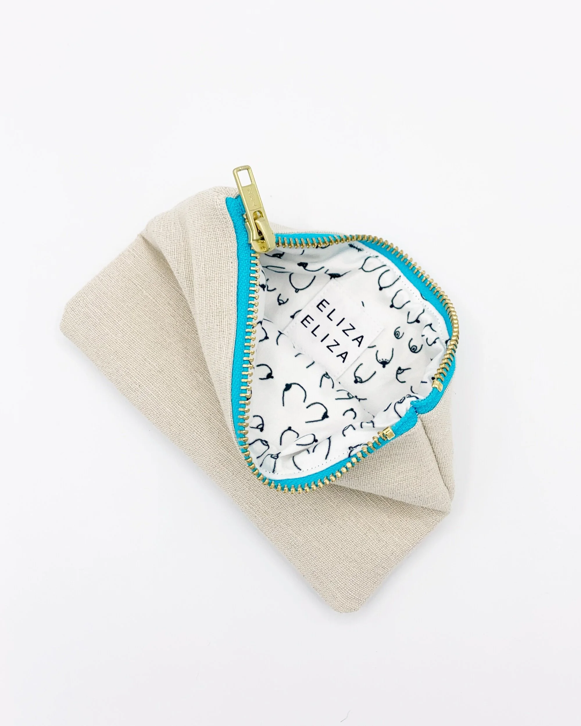 B Collection organic hemp cotton open to show lining starting conversations around breast cancer