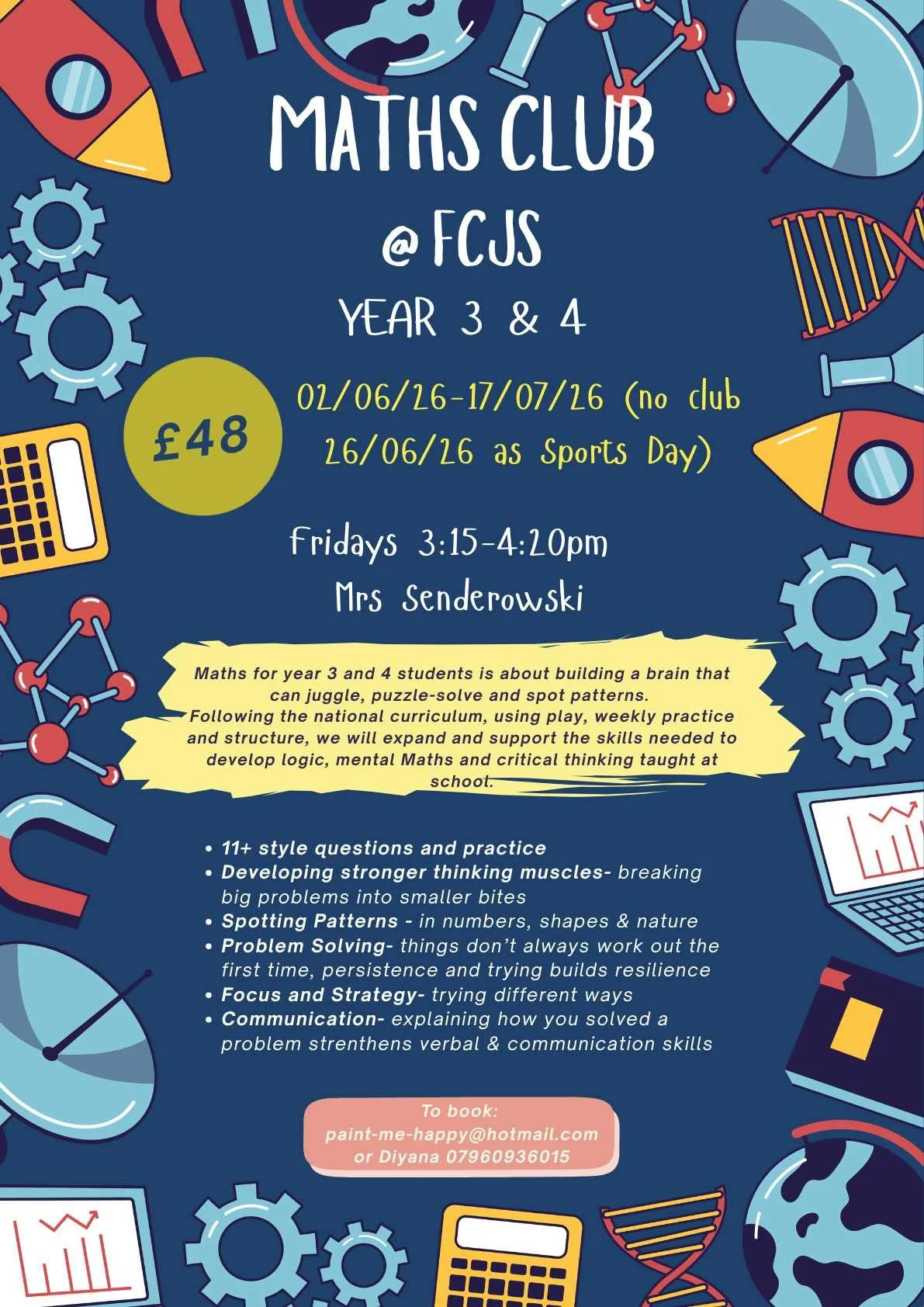 FCJS Maths Club 05/06/26-17/07/26 (6 sessions for Year 3 & 4)