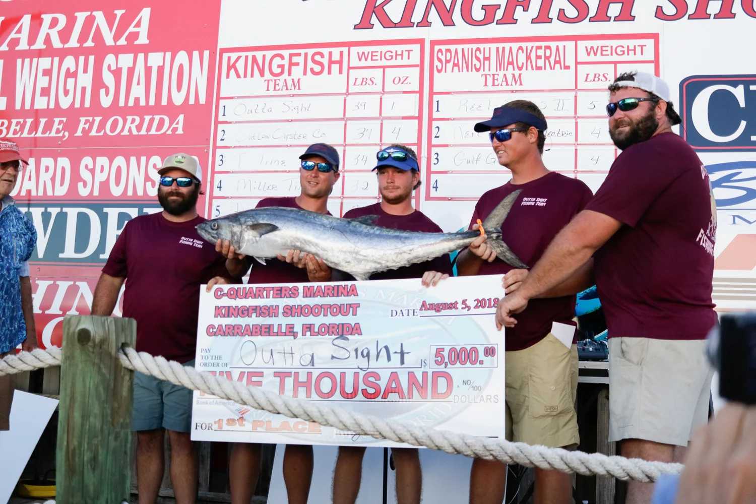 These guys of team Outta Sight caught the largest King Fish of the tournament weighing in at 39.1 lbs. If you would like to see the rest of the competitors and their big catches follow the link below. http://www.c-quartersmarina.com/index.html