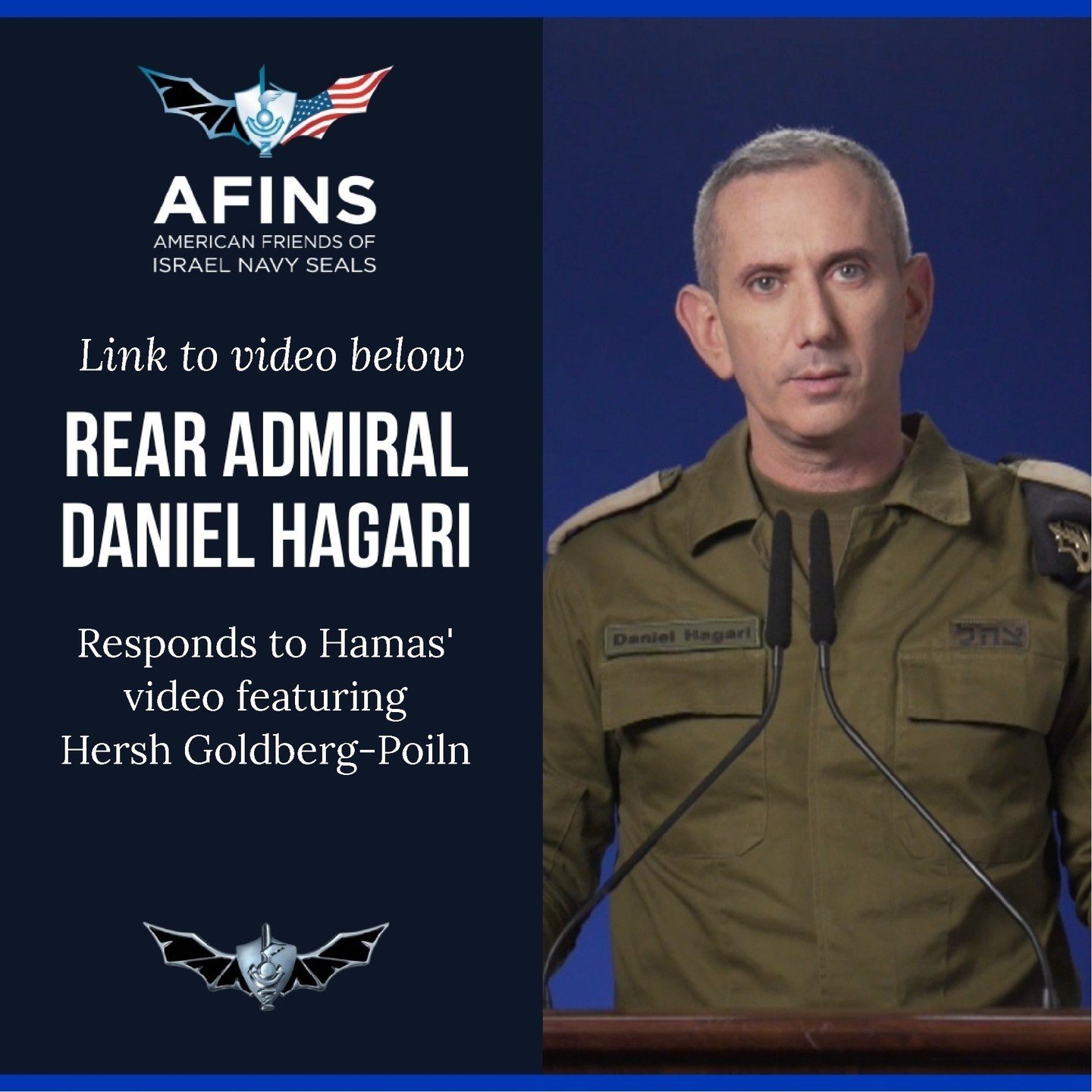 IDF Spokesperson Rear Admiral Daniel Hagari responds to Hamas' video featuring Hersh Goldberg-Poiln: 'This is an urgent call for action. We will leave no stone unturned in our efforts to find our hostages.'

Watch the video at https://youtu.be/Fq-NmM