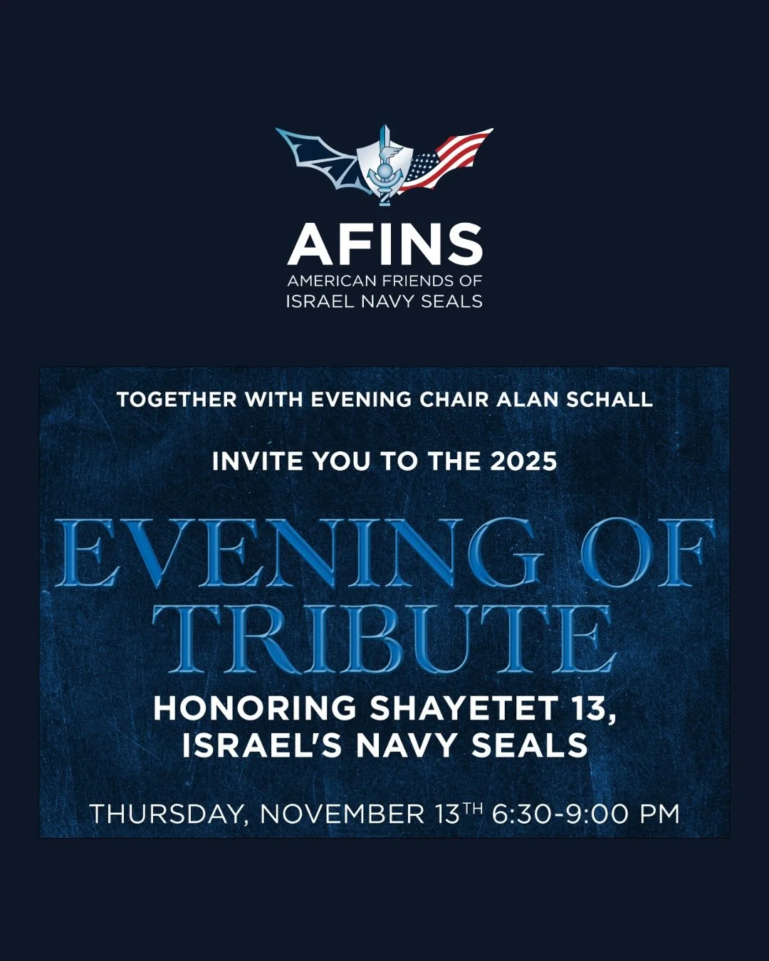 Join us in honoring and supporting Israel's Navy SEALs and their families in NYC on Thursday, November 13, 2025. 

Learn more and register at https://www.afins.us/2025nyctribute

#EveningOfTribute #NYC #IsraelNavySeals #Tribute #MuseumOfJewishHeritag