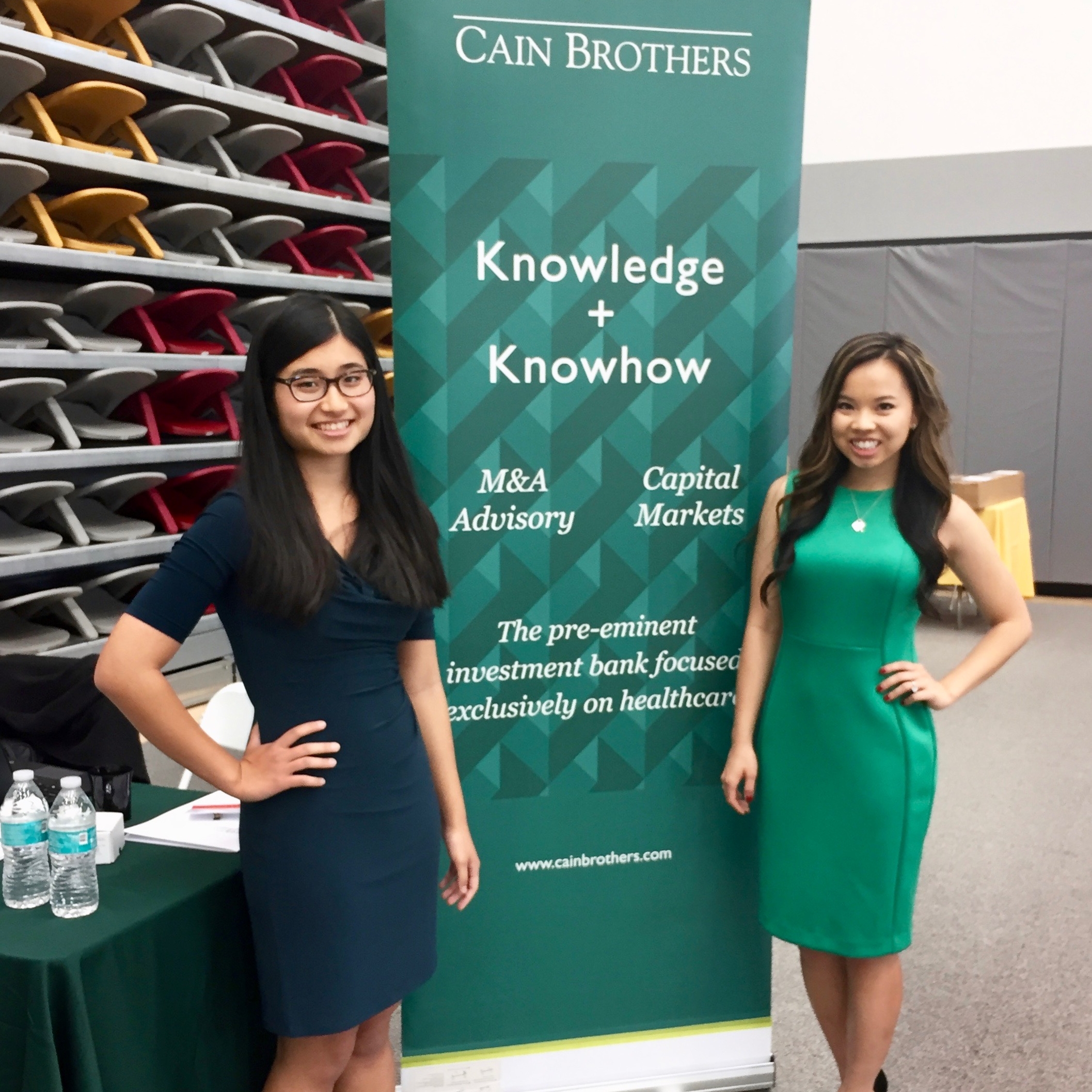  Pema Donyo '17 and Tierra Patmavanu ’18 at CMC's 2017 Job Fair represeting Cain Brothers 