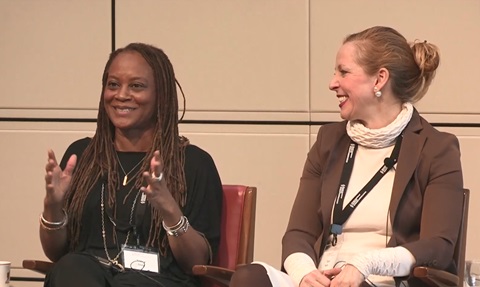  Tracy Gray (left) during the keynote lunch panel at the 26th Kravis-de Roulet conference. 