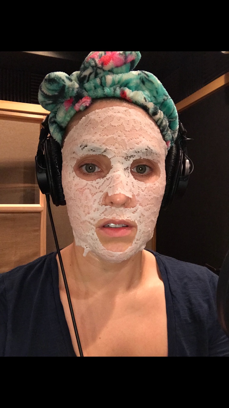 Lauren Adams wearing a Lace Your Face mask.