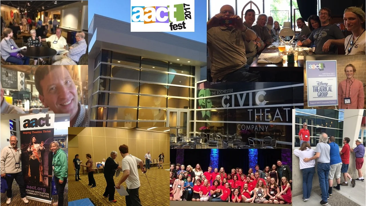 Clockwise from left: 1) the Holjes came to visit us in Rochester! 2) a front shot of the theatre in which we performed, 3) a group shot of some Fungi out for dinner..."will perform for food", 4) Peter Dinius by the Disney Theatrical Group workshop, 5) our fearless leader, David Metcalf, holding court, 6) a group shot of the Youth Theatre Festival that took place at the same time/location - first year for it - wonderful to see all these young people getting involved, 7) Dave Metcalf and Tom Langemo demonstrating a thrust and parry at the Swashbuckling workshop, 8) an old friend, Straforel, was found...many pictures, jokes, jabs...and we never got to take it with us! and 9) Tim Gosswiller...because we love him