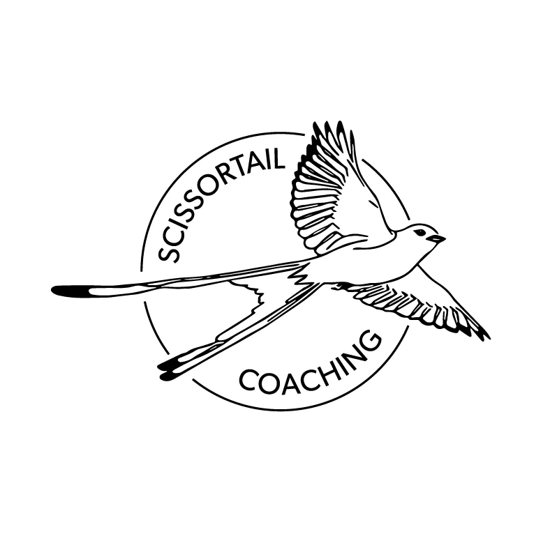 Scissortail Coaching Logo for a wellness coaching business in Oklahoma. The client wanted to convey the power of launching into a renewed sense of self. I illustrated a simplified Scissortail and designed a passport-style stamp.