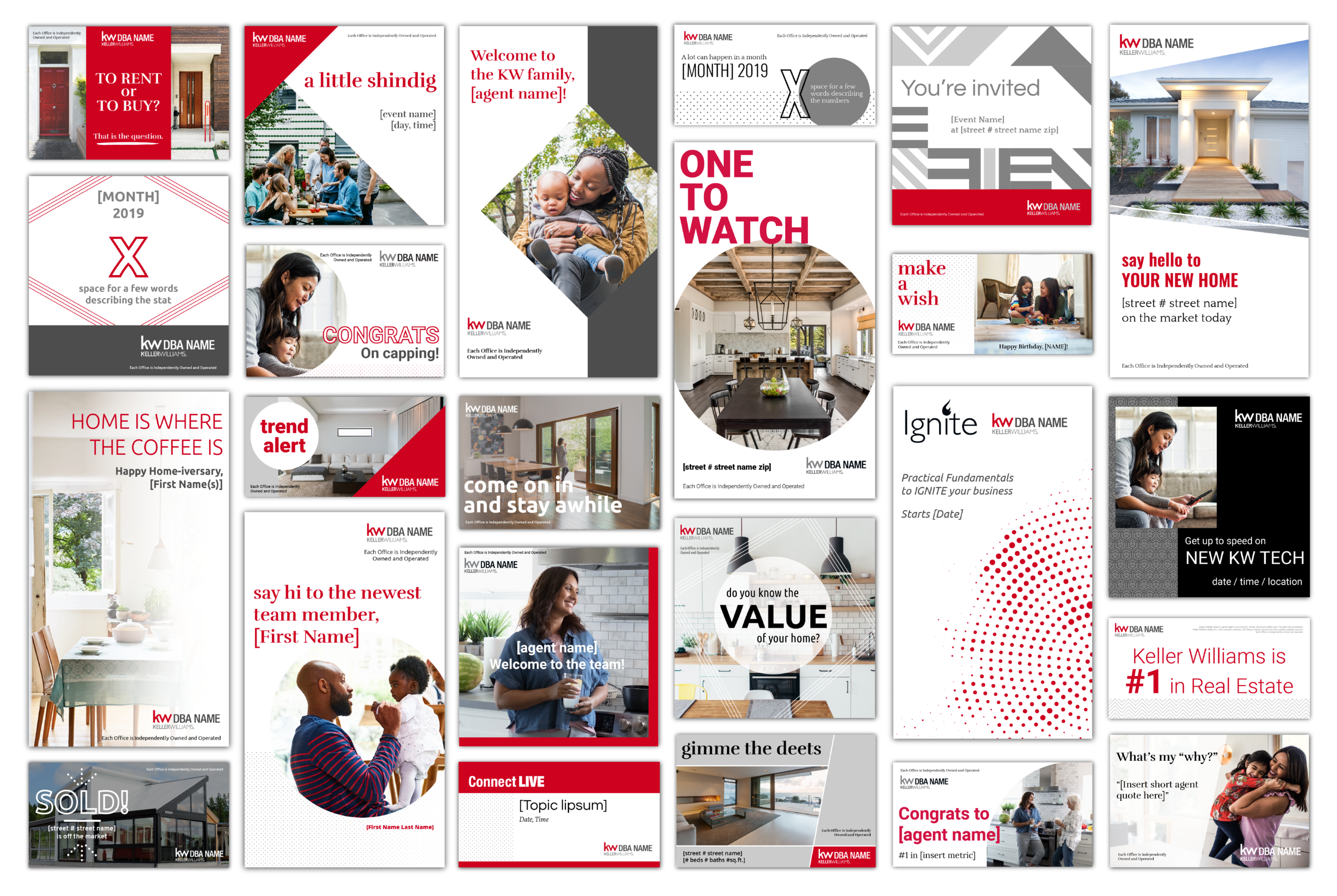 Social media packages included adaptable designs for Facebook, Instagram, IG Stories, LinkedIn, and Twitter.