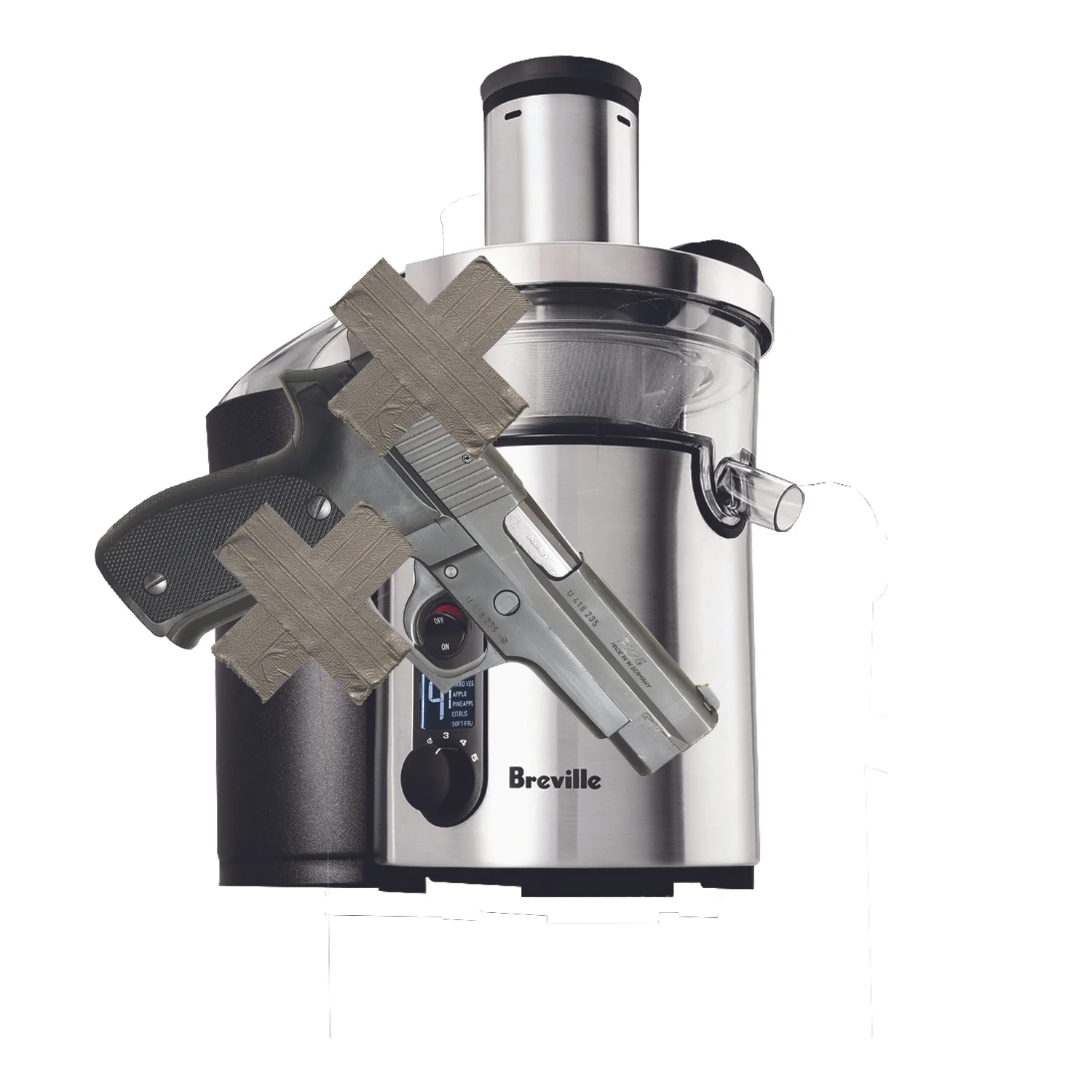 Automated Juicer with a hand gun taped to it