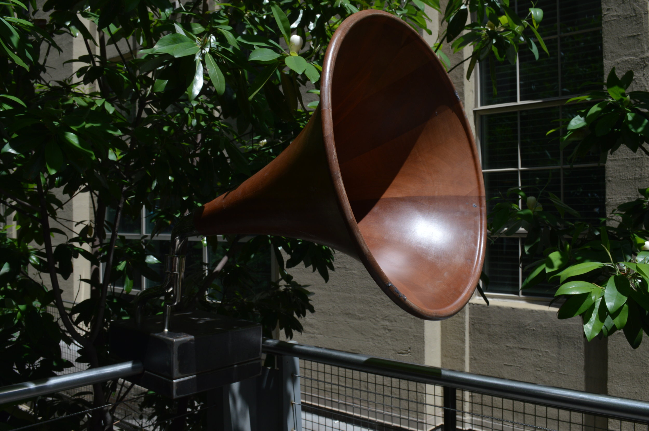 This victrola played sounds of the ocean (I think?) in a little seating area between giant fruit trees!