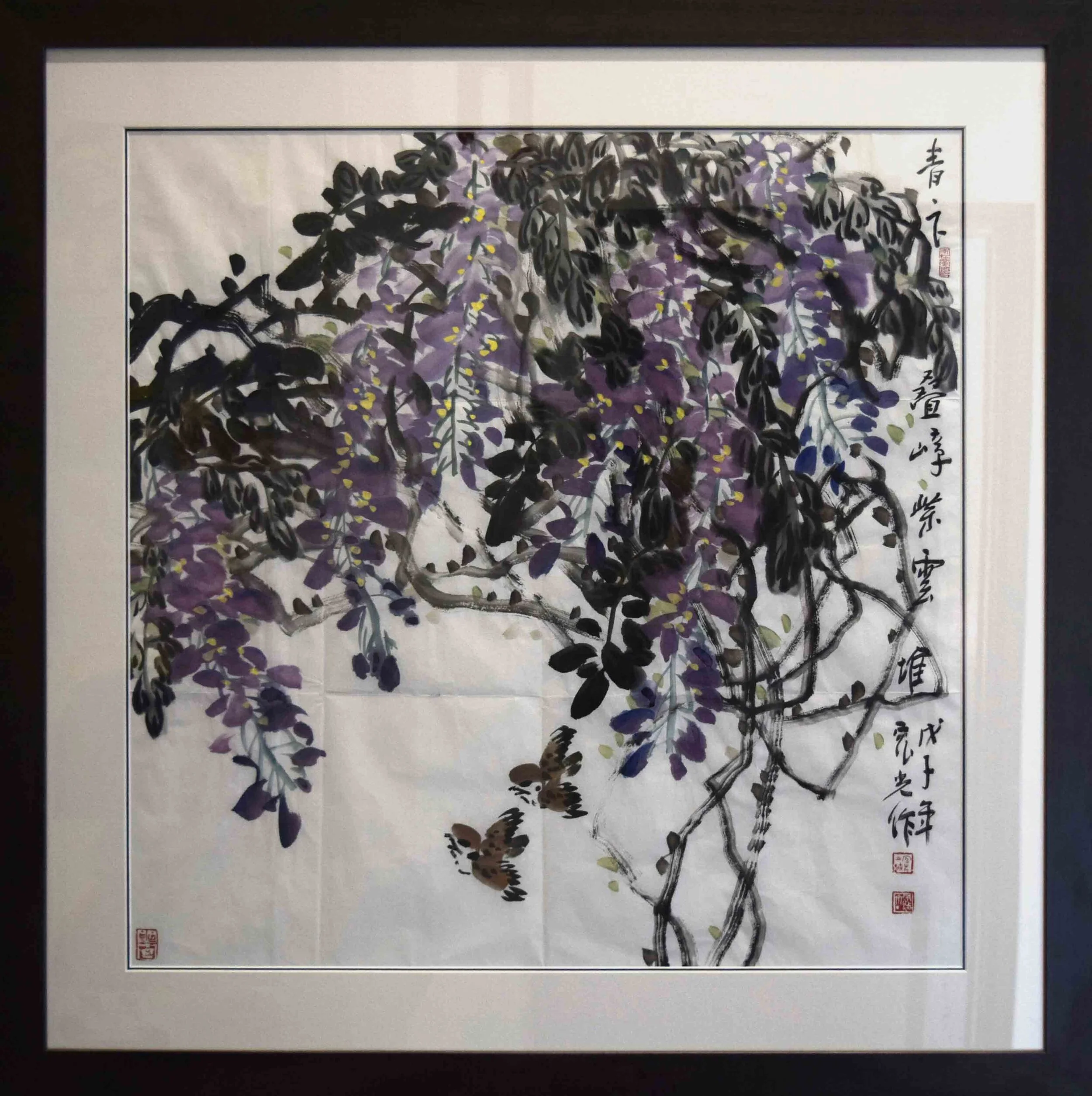  Chen Hongguang, Wisteria with Birds, 2012, ink wash on rice paper, 665 x 665 mm. 