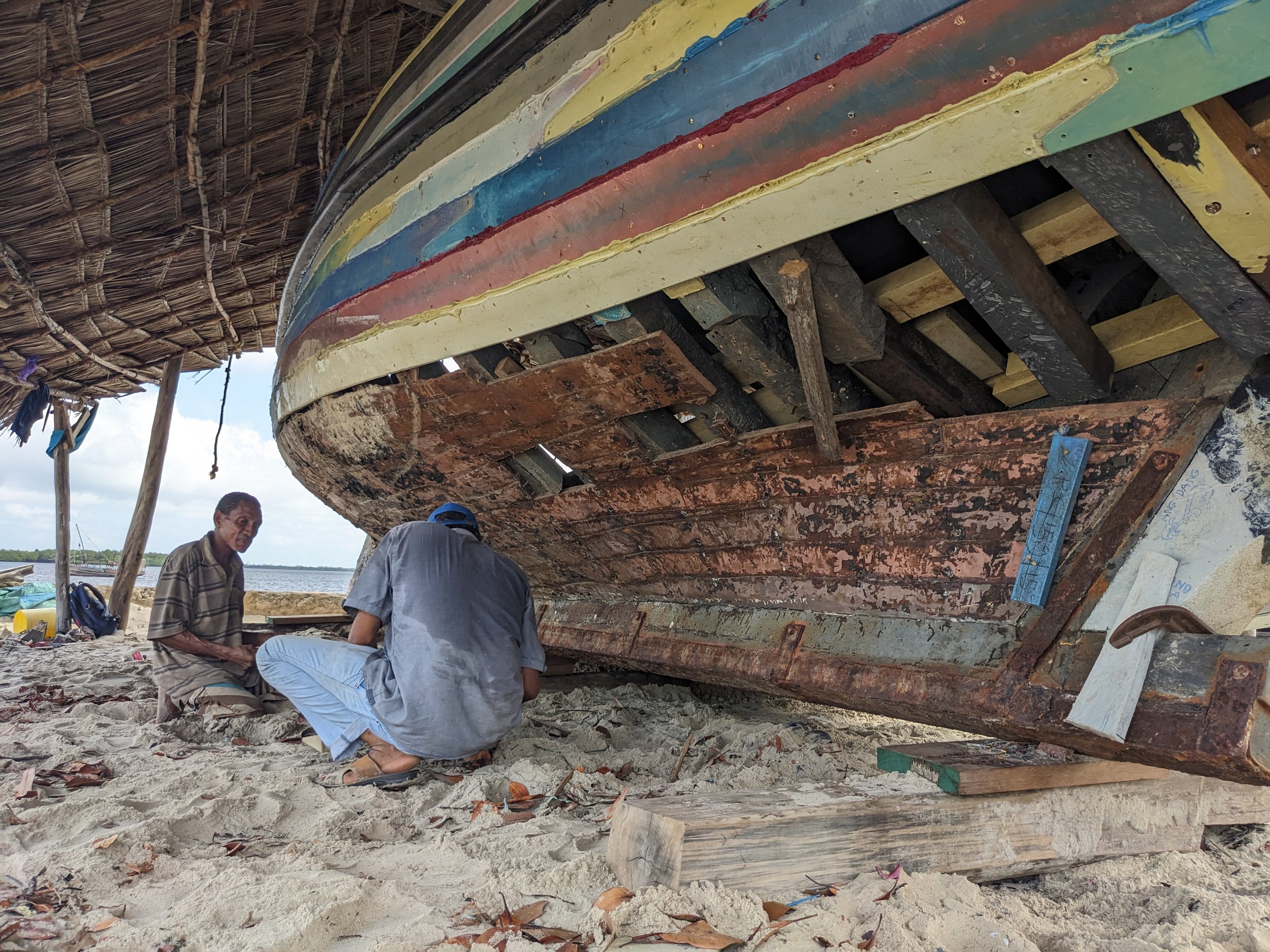 Our team refurbishing the worlds first recycled plastic sailing dhow; Ndogo