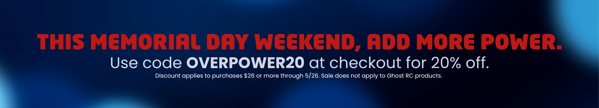 Sale banner for 20% off Memorial Holiday