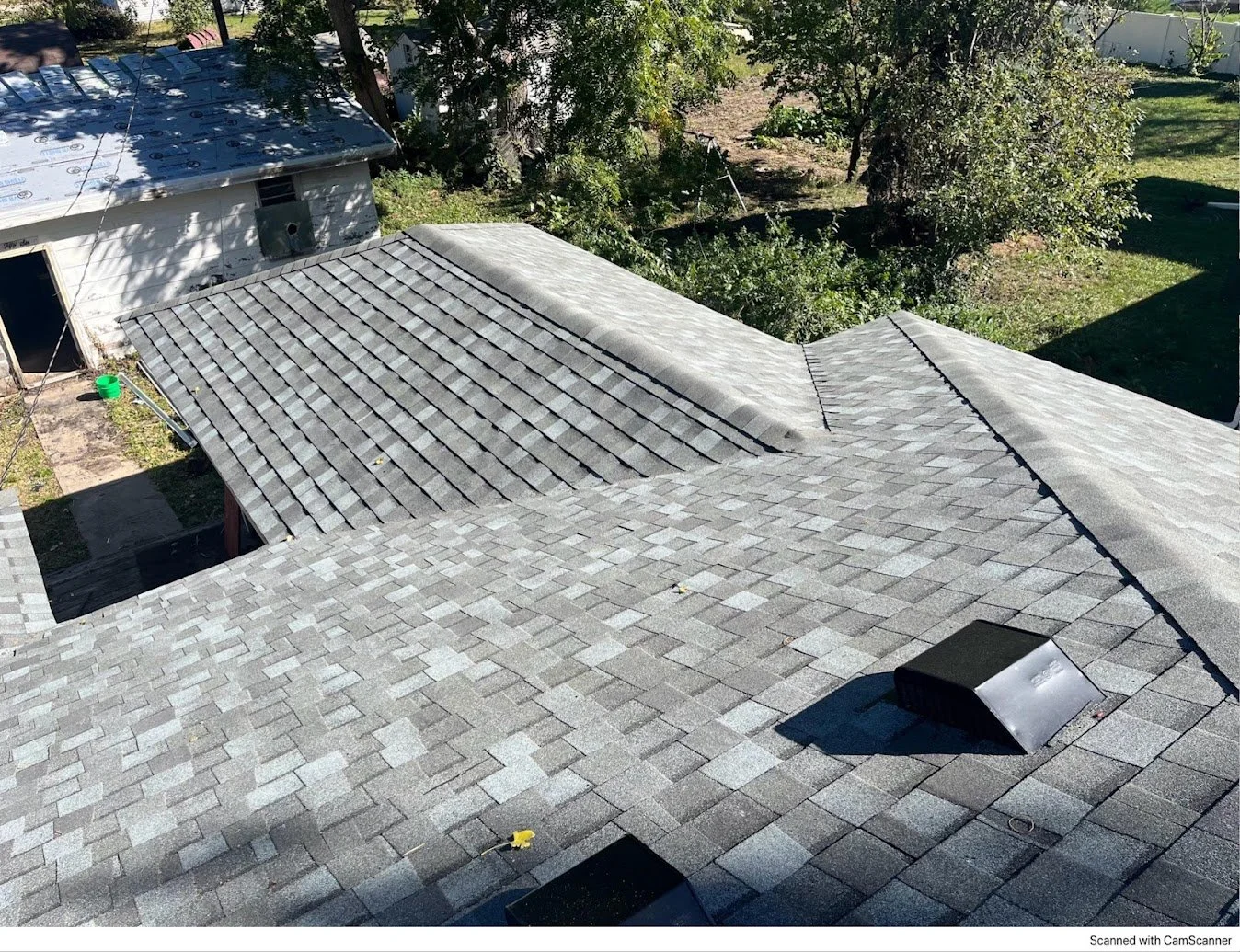 Shingle roof and roof vents from the Midwest Restorations project photo archive