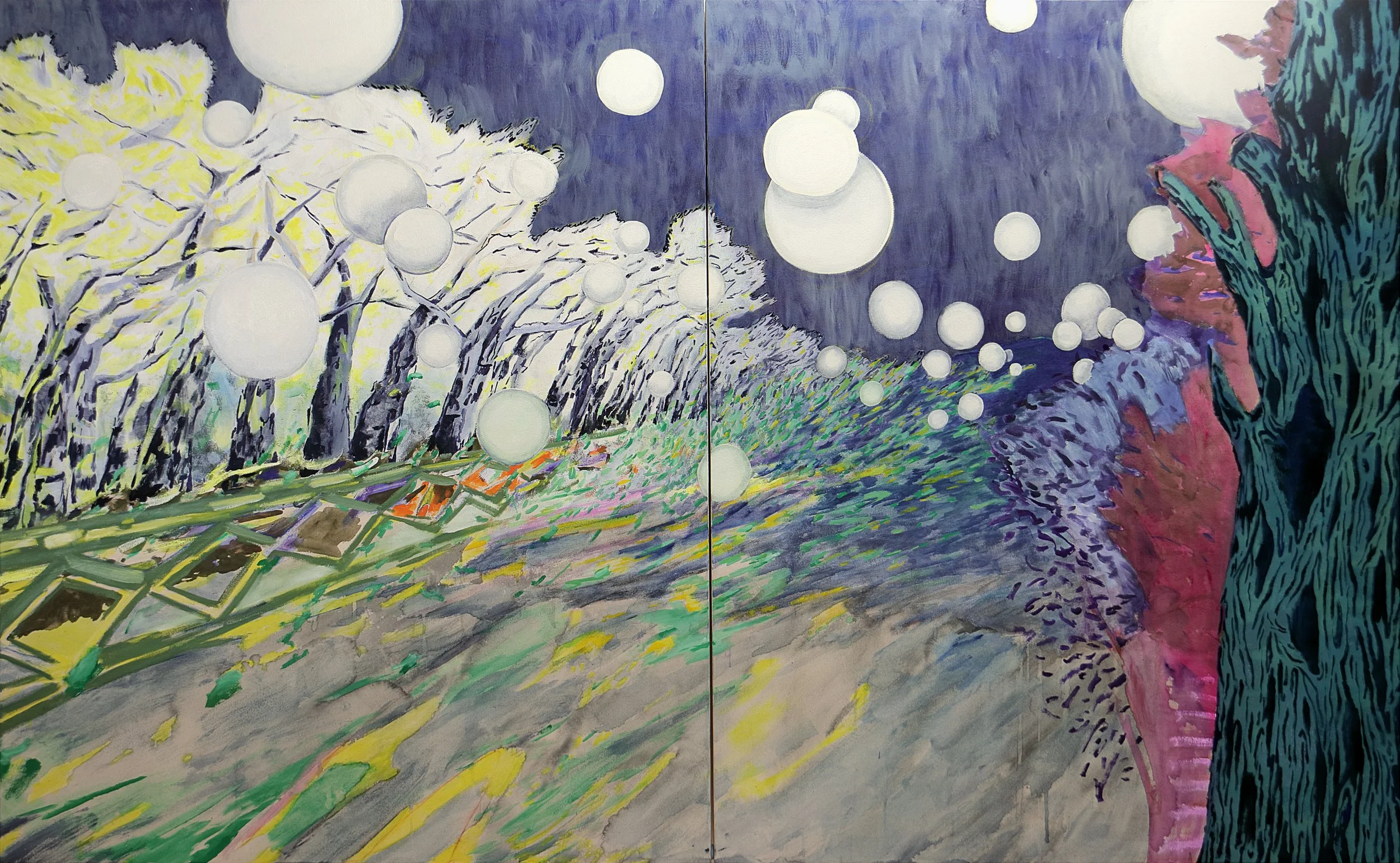 Valiasr St. , Mixed Media on Canvas (Diptych), 160 x 260 cm, 2023