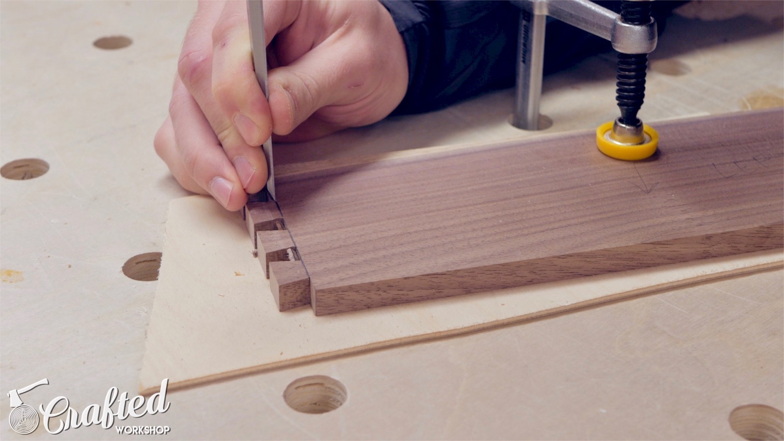 chiseling away waste on hand cut dovetails woodworking