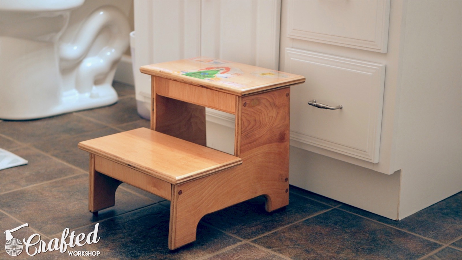 kid's step stool finished woodworking project