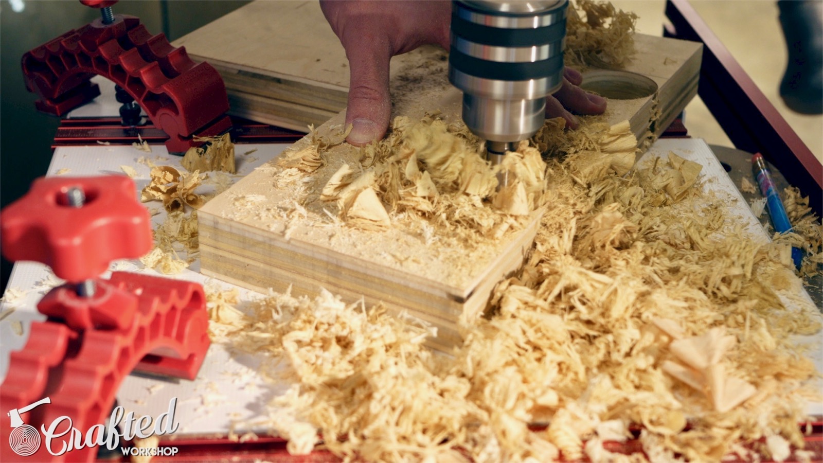 drilling holes into plywood using 2 inch fortsner bit on nova voyager dvr drill press