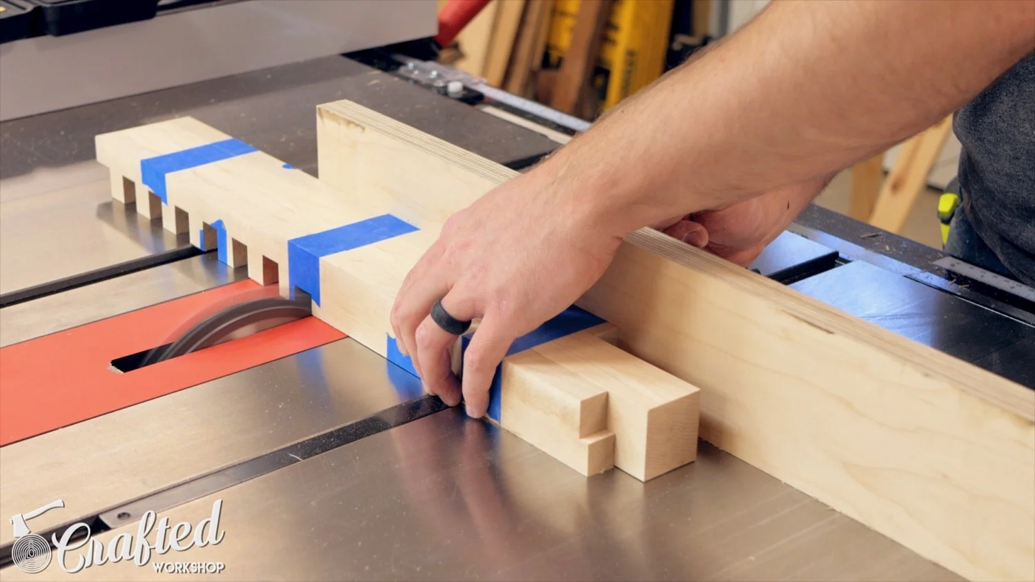 cutting dados into cross-members for mid-century modern slatted bench