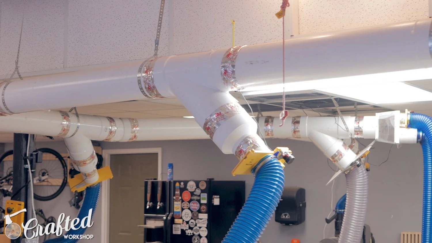 45 degree wye PVC dust collection ductwork with ivac blast gate