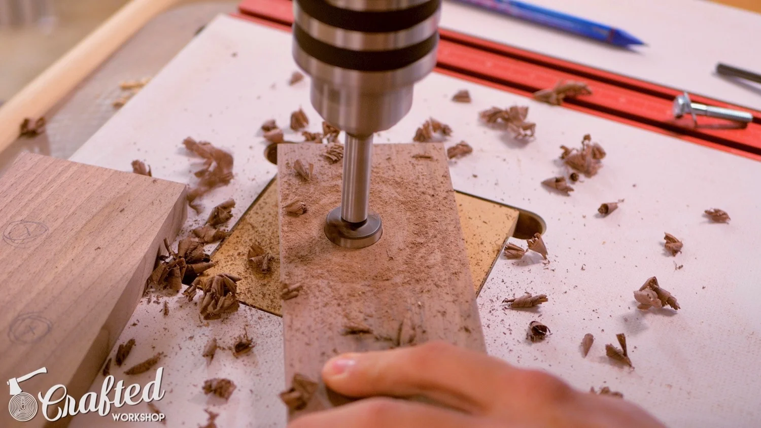 drilling hole in walnut with forstner bit