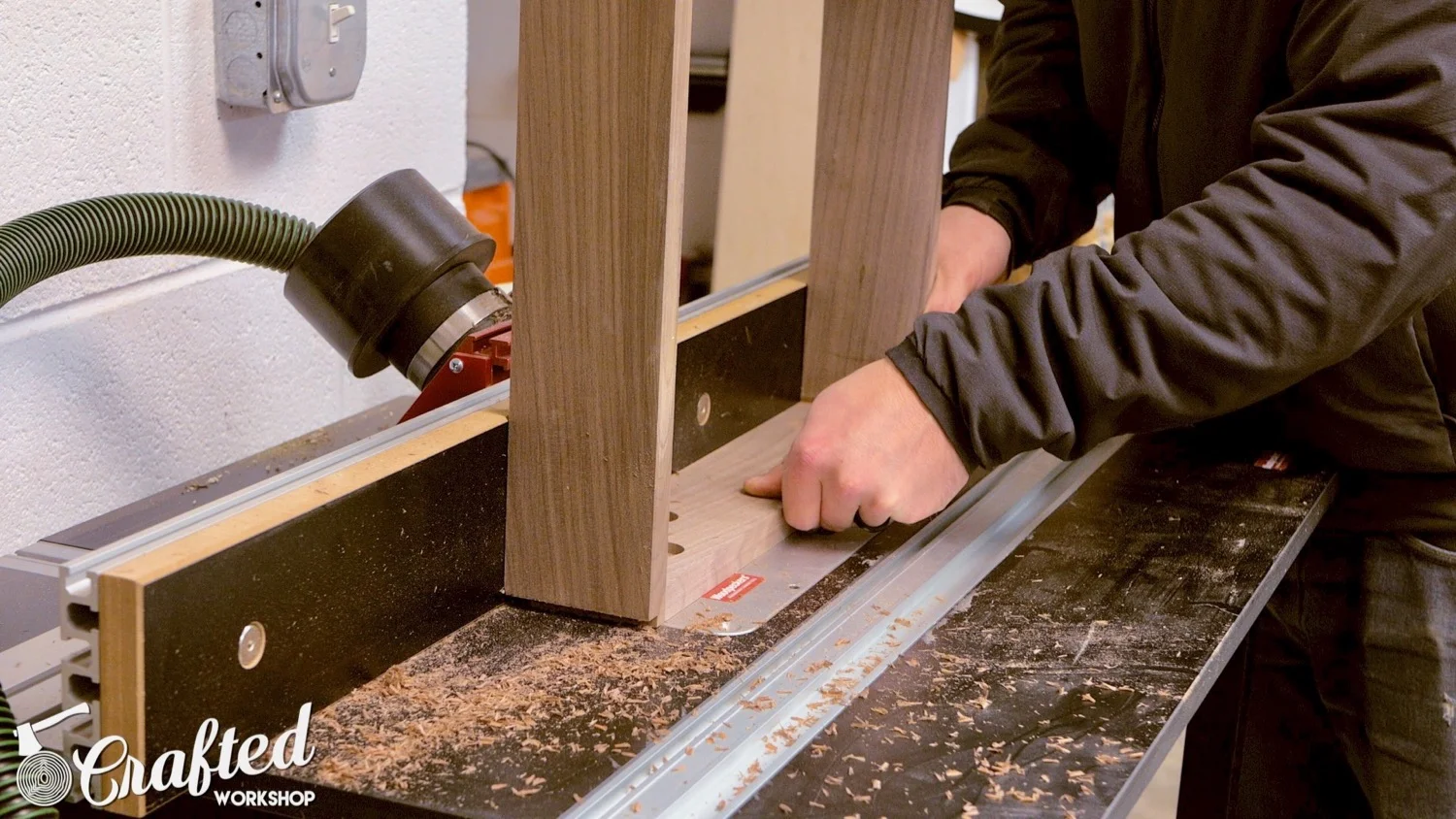 cutting away edge of table leg on router table
