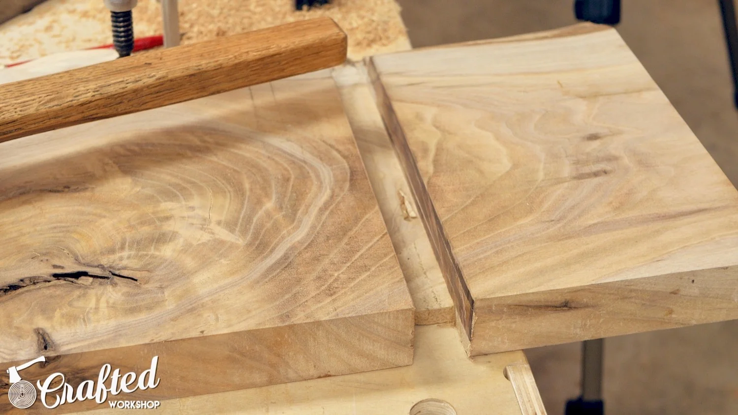 close up of the routed dado for steel leg