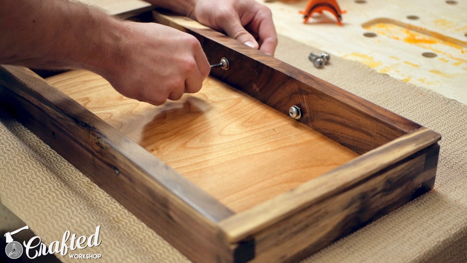 attaching hand forged drawer pulls to figured walnut drawer