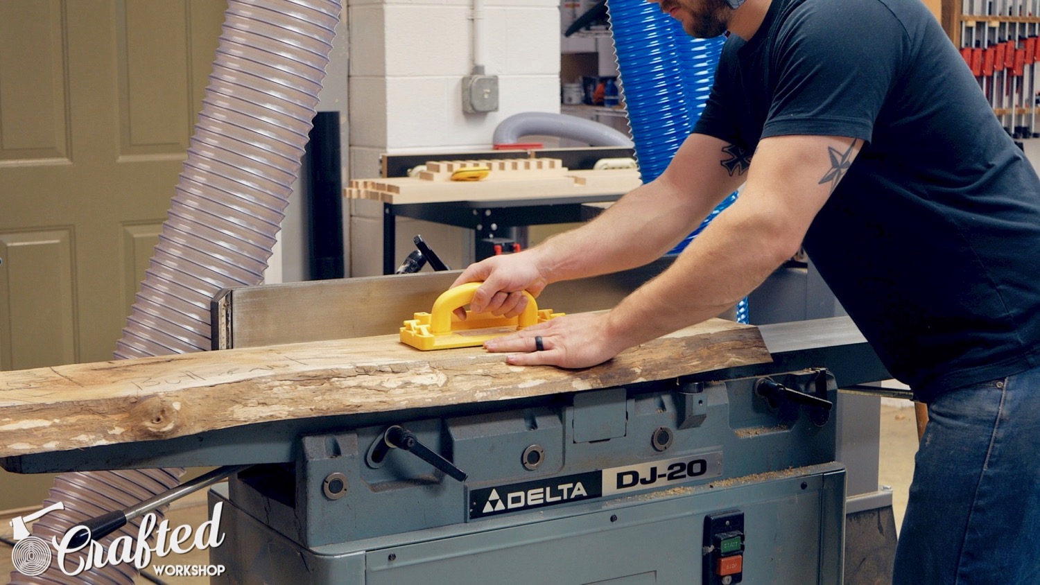 flattening live edge slab on jointer