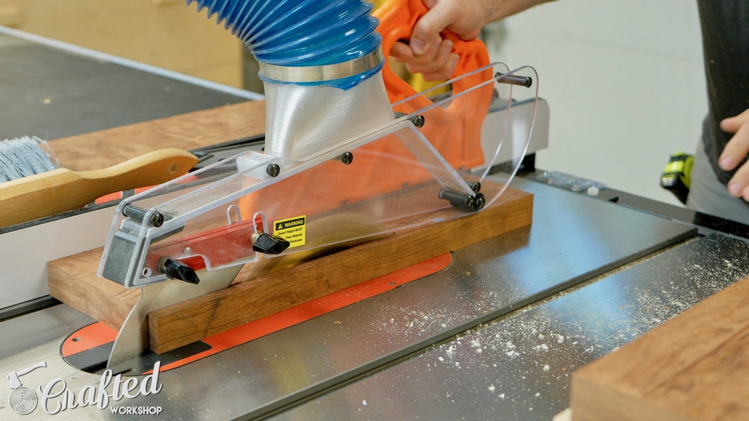 Ripping board on SawStop ICS table saw.