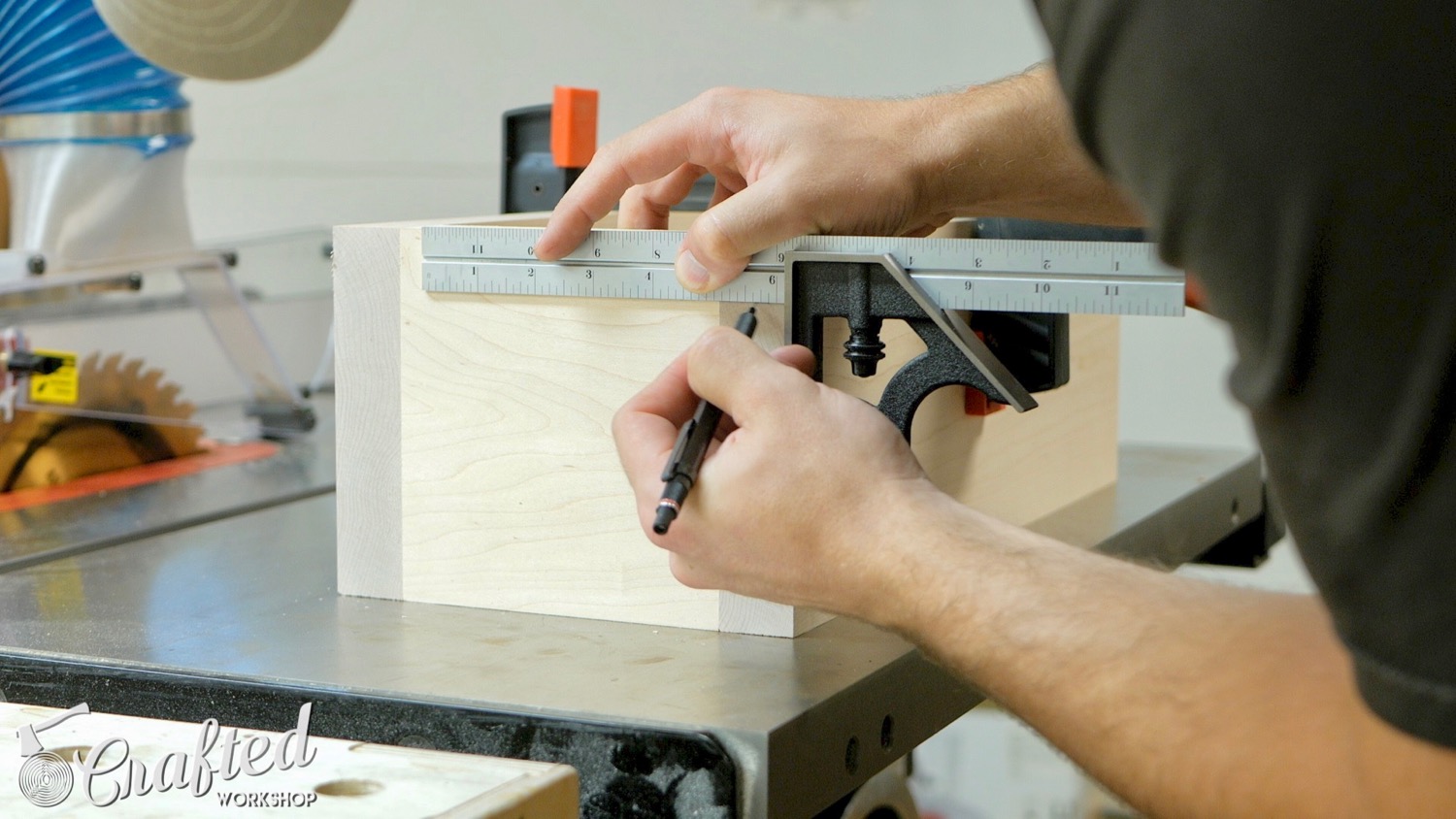 Laying out locations for dowel drilling jig.