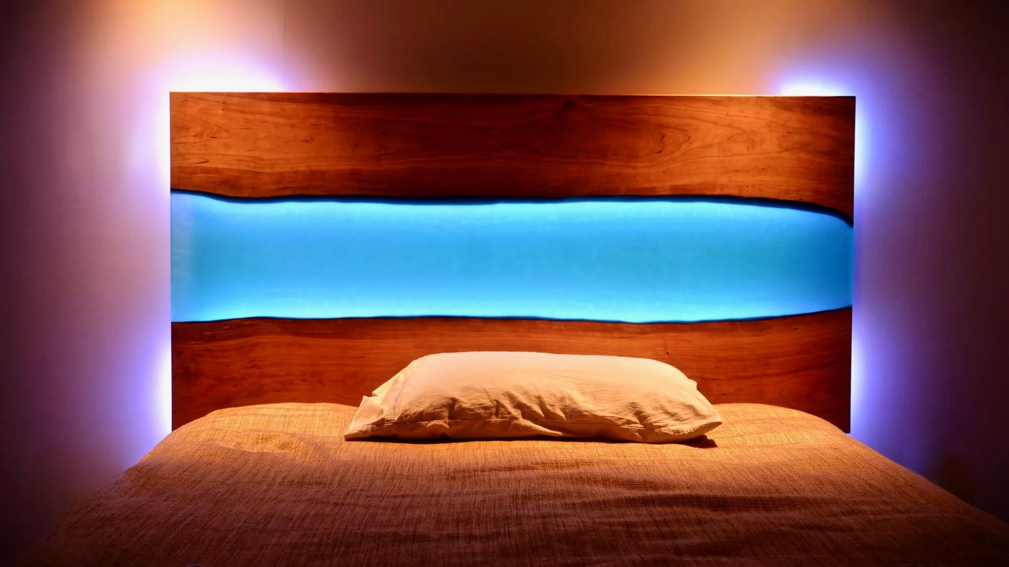 How To Build A Live Edge Epoxy River Headboard (Not Table!) with LED Lights