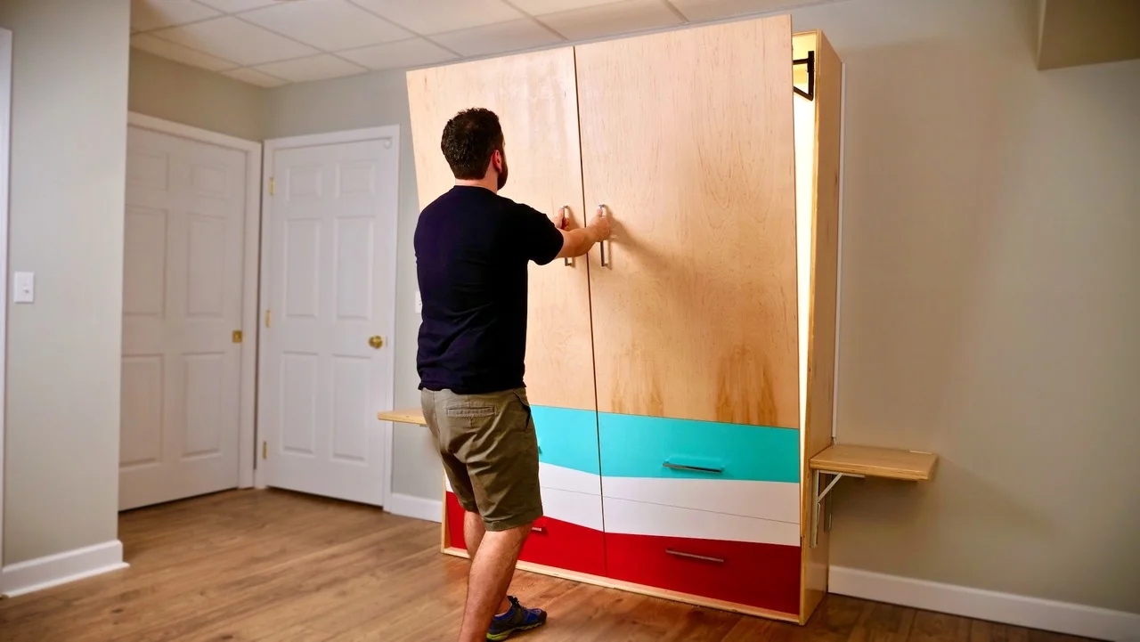 DIY Murphy Bed with Alexa-Controlled LED Lights & Folding Nightstands
