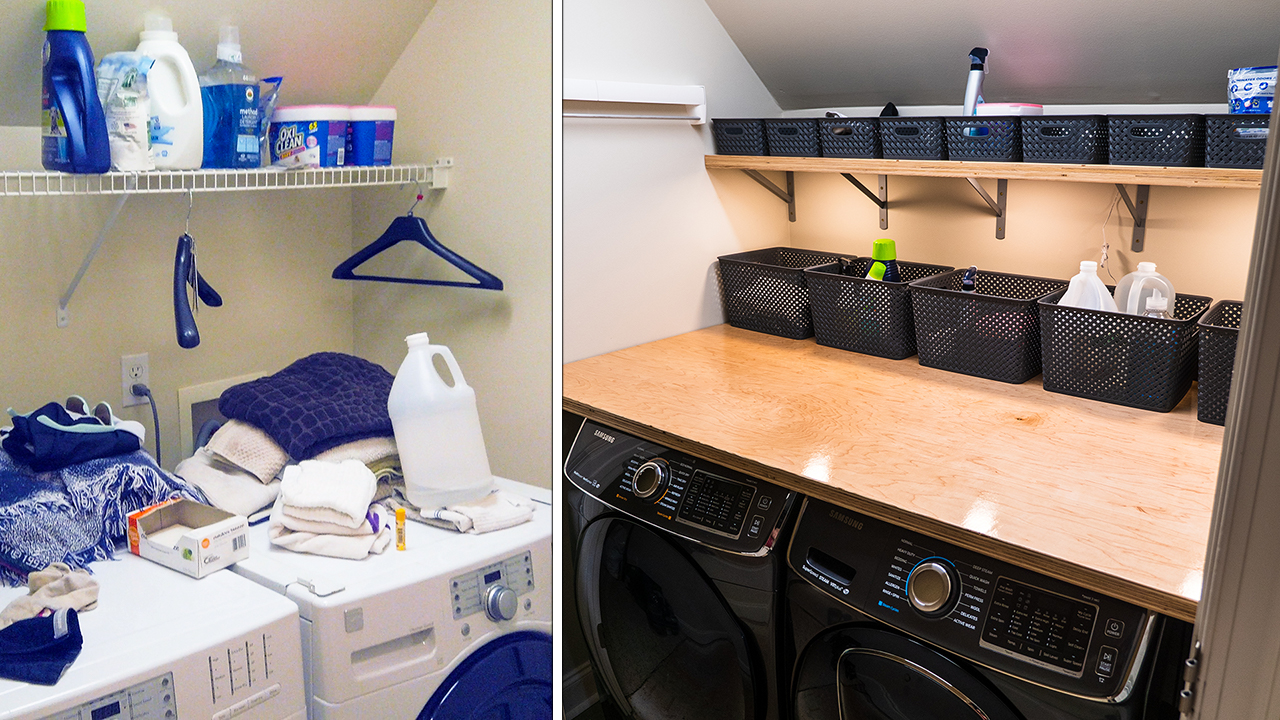 Diy Laundry Room Makeover With Plywood, Removable Countertop For Washer And Dryer